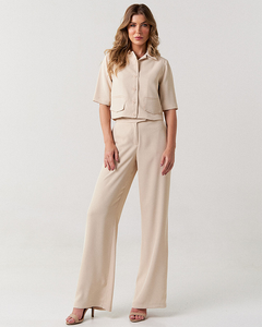 Conjunto blazer cropped e calça pantalona alfaiataria feminina Clarinete