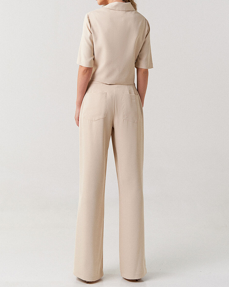 Conjunto blazer cropped e calça pantalona alfaiataria feminina Clarinete