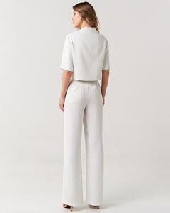 Conjunto blazer cropped e calça pantalona alfaiataria feminina Clarinete