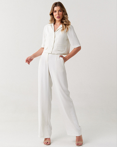 Conjunto blazer cropped e calça pantalona alfaiataria feminina Clarinete