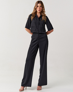 Conjunto blazer cropped e calça pantalona alfaiataria feminina Clarinete