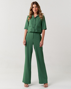 Conjunto blazer cropped e calça pantalona alfaiataria feminina Clarinete