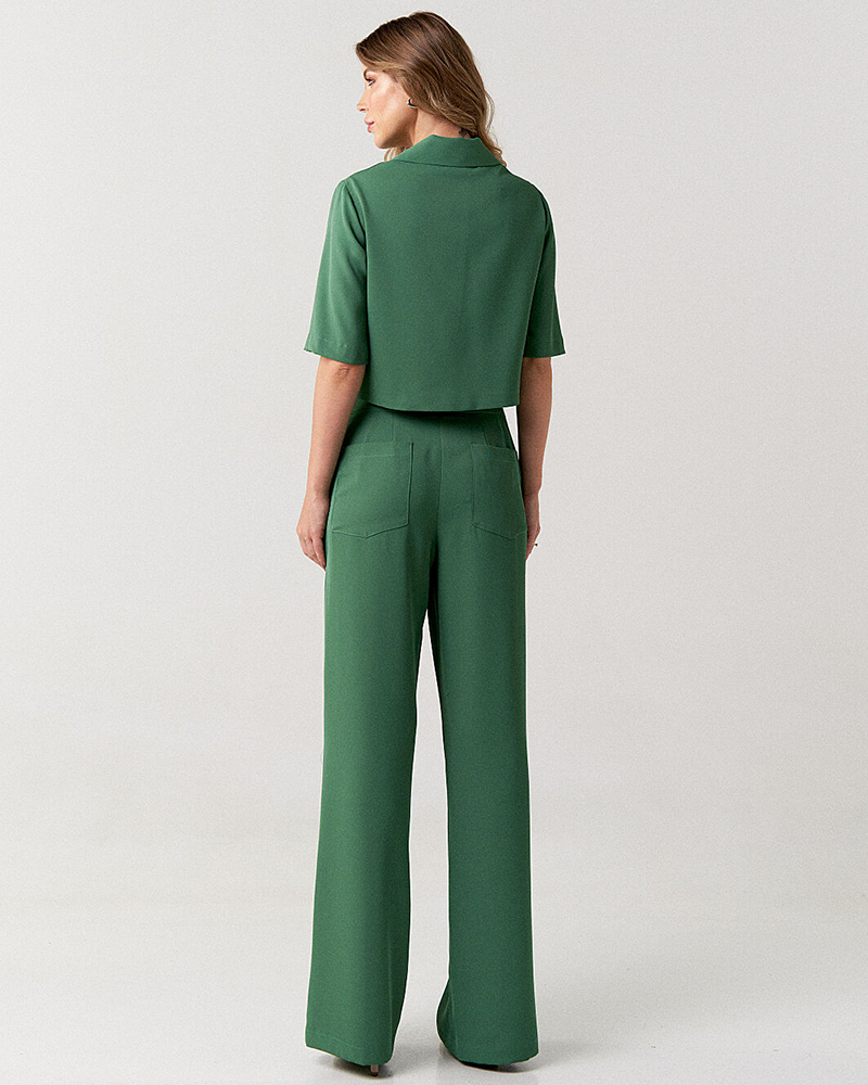 Conjunto blazer cropped e calça pantalona alfaiataria feminina Clarinete