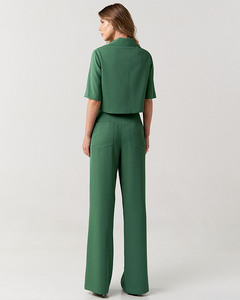 Conjunto blazer cropped e calça pantalona alfaiataria feminina Clarinete