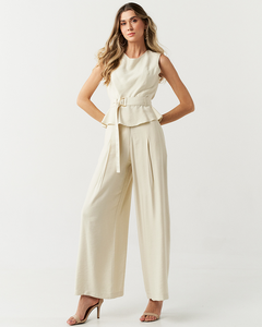 Conjunto calça pantalona e blusa peplum alfaiataria feminina Corneta