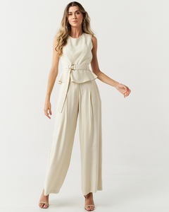 Conjunto calça pantalona e blusa peplum alfaiataria feminina Corneta